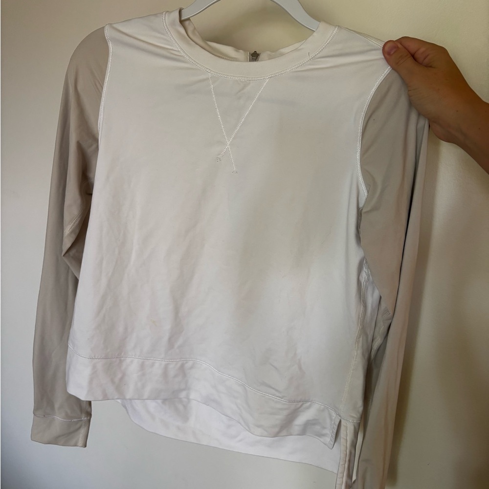 lululemon athletica Two-Tone Crewneck Sweatshirt in White and Beige